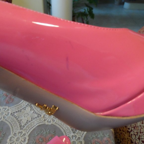 Prada Rose Pink Patent Leather Peep Toe Platform Heels Size 38B - Picture 11 of 16